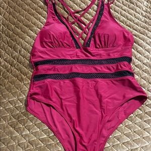 Crisscross Strappy Swimsuit in Red and Black